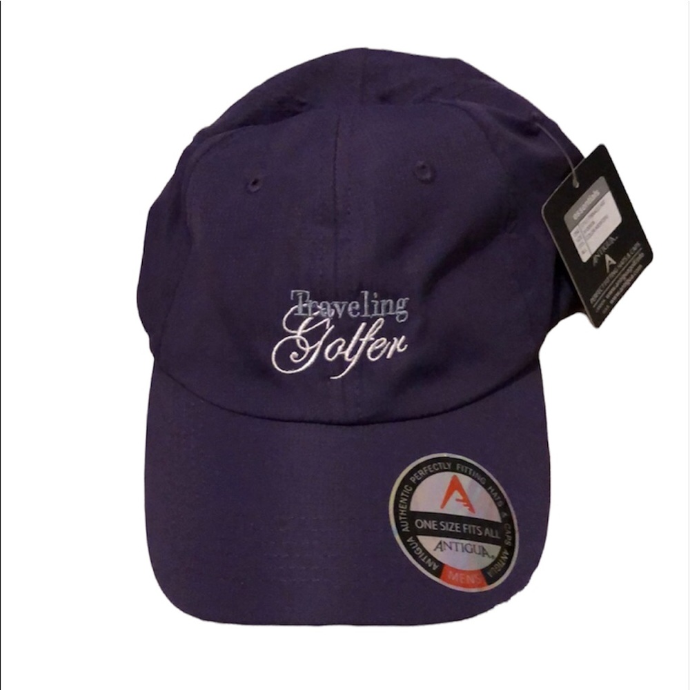 Purple Antigua cap “Traveling Golfer” NWT one size fits all 100% polyester